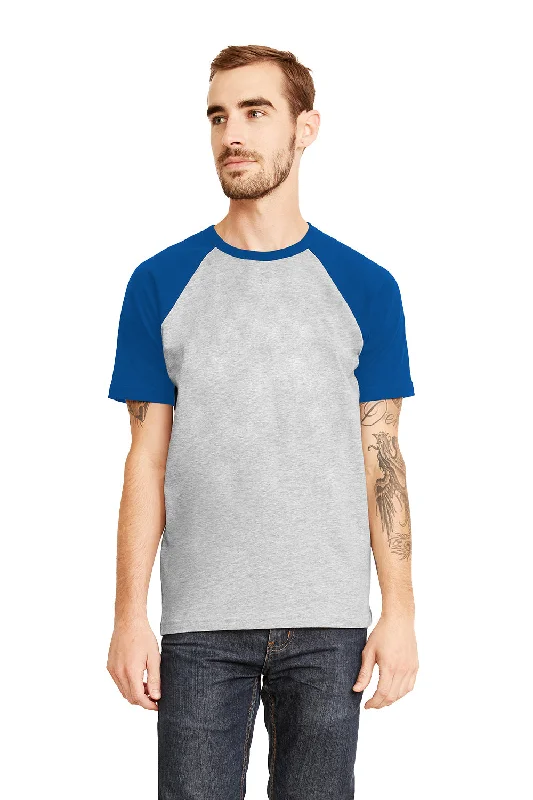 Next Level Mens Fine Jersey Short Sleeve Crewneck T-Shirt - Heather Grey/Royal Blue - Closeout