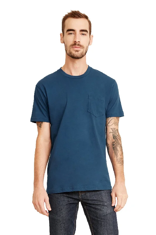 Next Level Mens Fine Jersey Short Sleeve Crewneck T-Shirt w/ Pocket - Cool Blue - Closeout