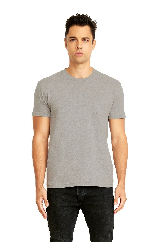 Next Level Mens Fine Jersey Short Sleeve Crewneck T-Shirt w/ Pocket - Heather Grey - Closeout