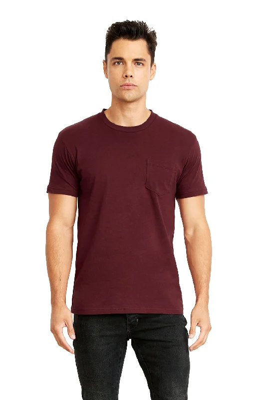 Next Level Mens Fine Jersey Short Sleeve Crewneck T-Shirt w/ Pocket - Maroon - Closeout