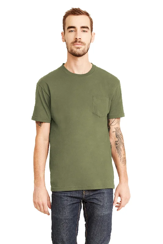 Next Level Mens Fine Jersey Short Sleeve Crewneck T-Shirt w/ Pocket - Military Green - Closeout