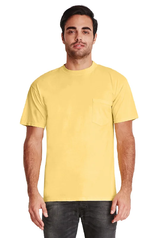 Next Level Mens Inspired Dye Jersey Short Sleeve Crewneck T-Shirt w/ Pocket - Blonde Yellow - Closeout