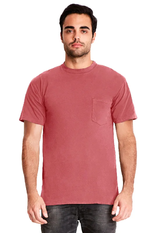 Next Level Mens Inspired Dye Jersey Short Sleeve Crewneck T-Shirt w/ Pocket - Smoked Paprika Red - Closeout