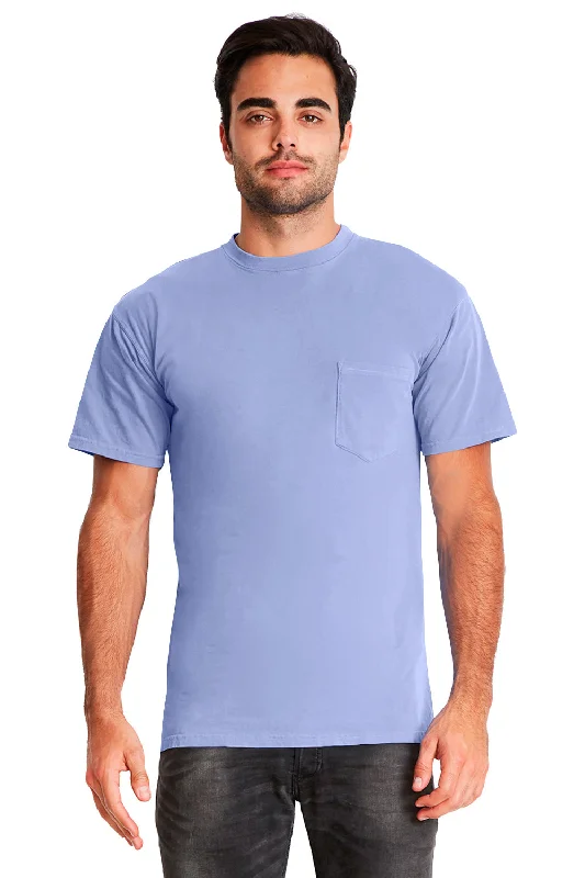 Next Level Mens Inspired Dye Jersey Short Sleeve Crewneck T-Shirt w/ Pocket - Periwinkle Blue - Closeout