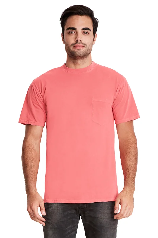 Next Level Mens Inspired Dye Jersey Short Sleeve Crewneck T-Shirt w/ Pocket - Guava - Closeout