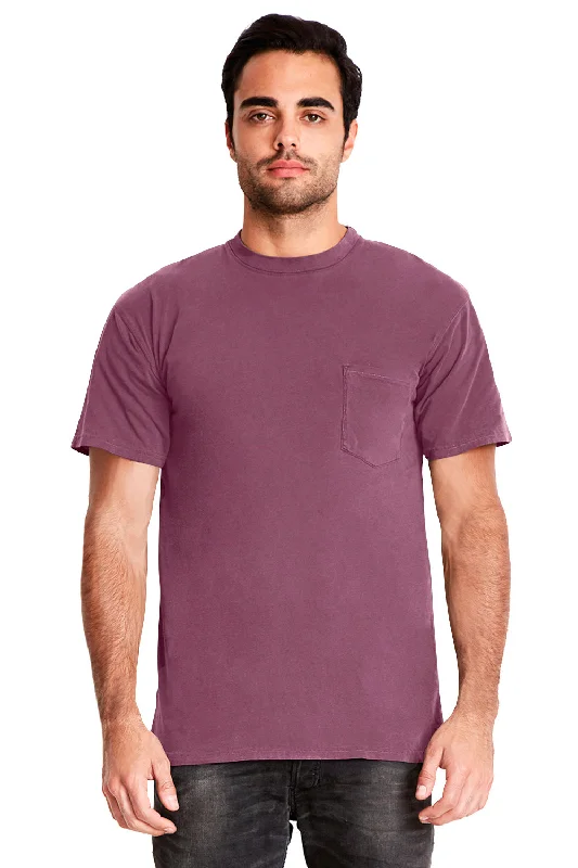 Next Level Mens Inspired Dye Jersey Short Sleeve Crewneck T-Shirt w/ Pocket - Shiraz - Closeout