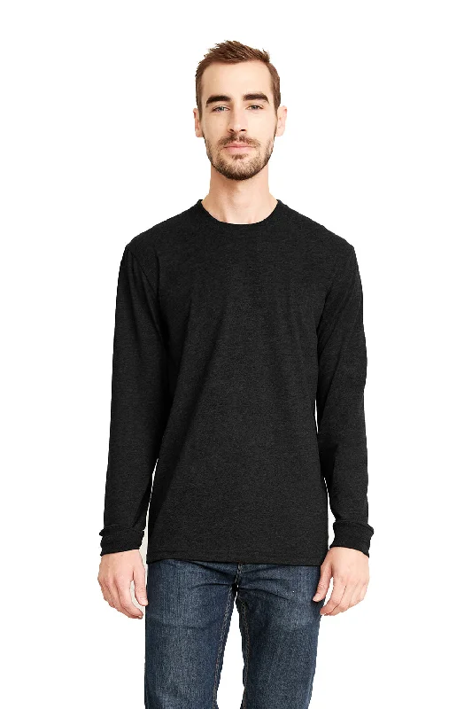 Next Level Mens Sueded Jersey Long Sleeve Crewneck T-Shirt - Black