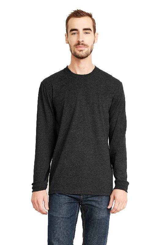 Next Level Mens Sueded Jersey Long Sleeve Crewneck T-Shirt - Heather Charcoal Grey