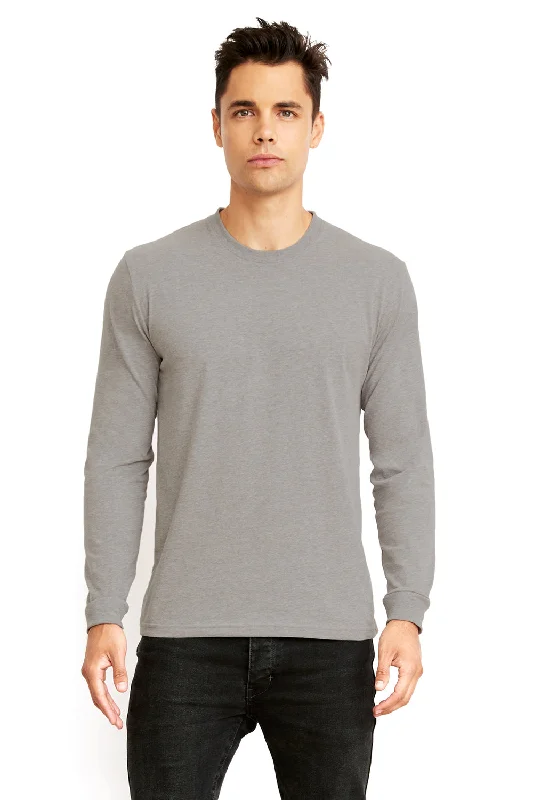 Next Level Mens Sueded Jersey Long Sleeve Crewneck T-Shirt - Heather Dark Grey