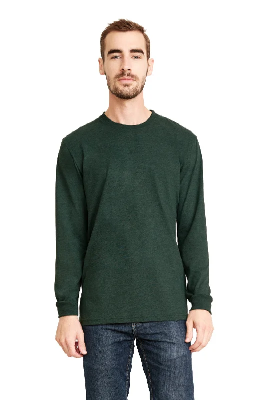 Next Level Mens Sueded Jersey Long Sleeve Crewneck T-Shirt - Heather Forest Green