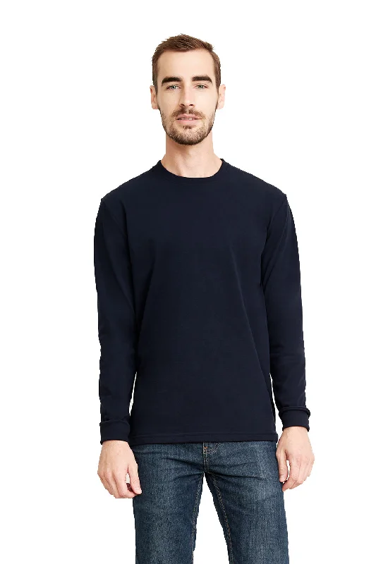 Next Level Mens Sueded Jersey Long Sleeve Crewneck T-Shirt - Midnight Navy Blue