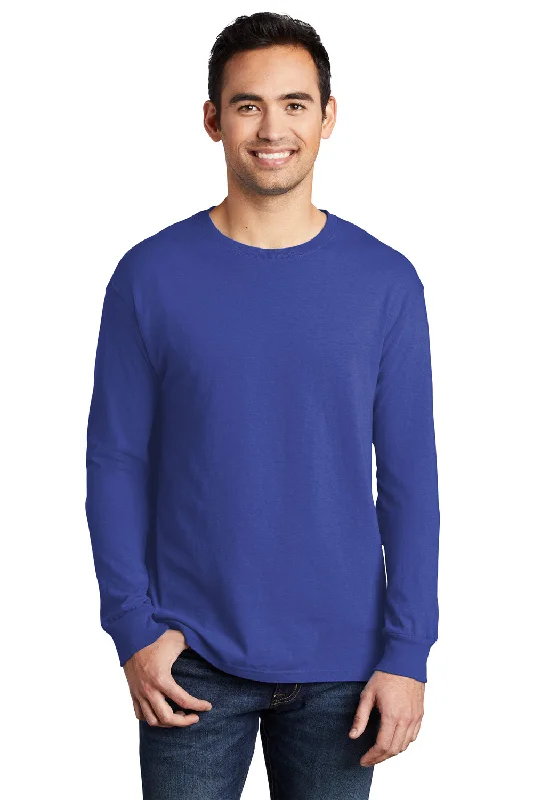 Port & Company Mens Beach Wash Long Sleeve Crewneck T-Shirt - Iris Blue