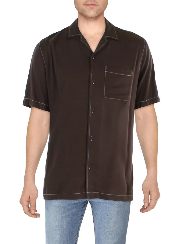 Riviera Mens Crinkled Short Sleeve Button-Down Shirt