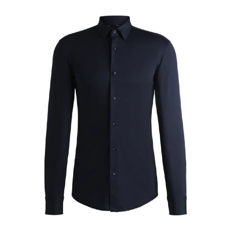 Slim-fit shirt in melange performance-stretch jersey