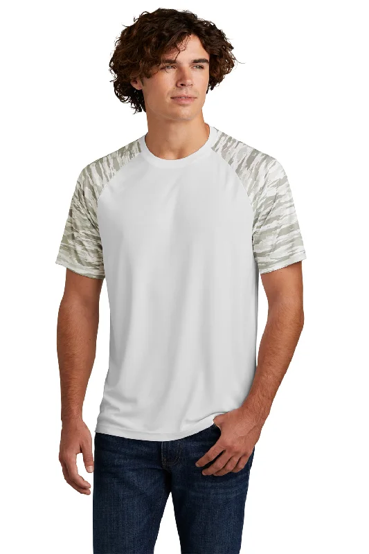 Sport-Tek Mens Drift Camo Colorblock Moisture Wicking Short Sleeve Crewneck T-Shirt - White