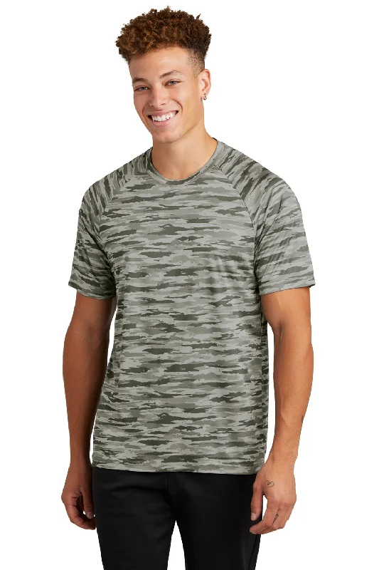 Sport-Tek Mens Drift Camo Moisture Wicking Short Sleeve Crewneck T-Shirt - Silver Grey