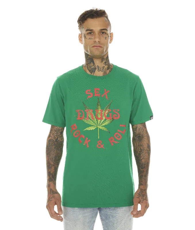 T-SHIRT SHORT SLEEVE CREW NECK TEE "S&D & ROCK N ROLL" IN KELLY GREEN