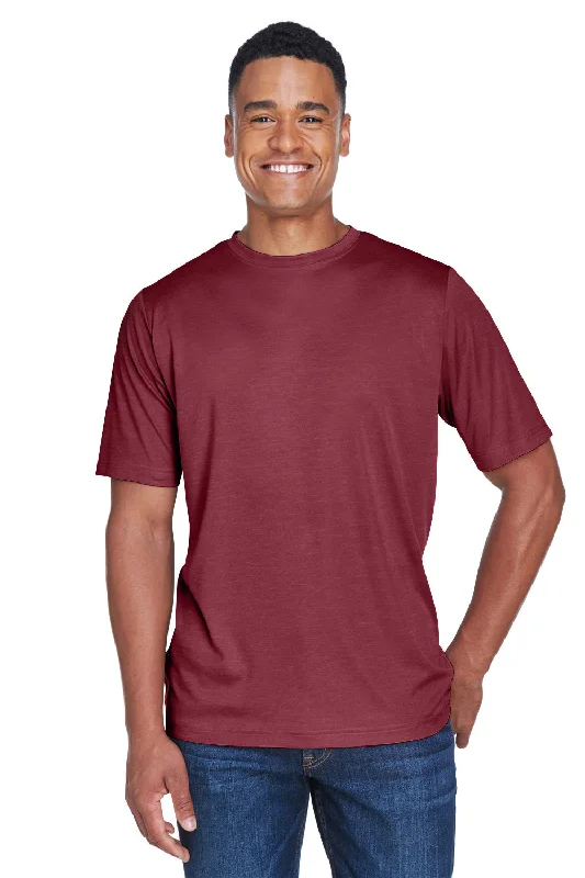 Team 365 Mens Sonic Performance Heather Moisture Wicking Short Sleeve Crewneck T-Shirt - Heather Maroon