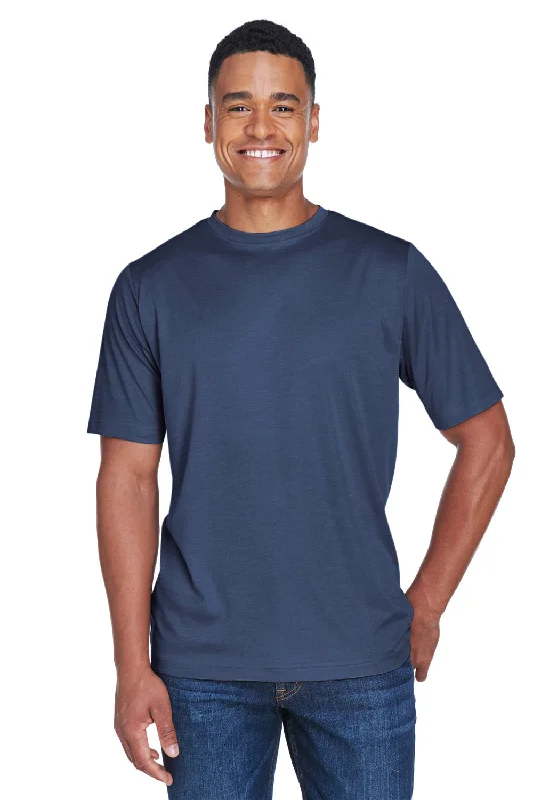 Team 365 Mens Sonic Performance Heather Moisture Wicking Short Sleeve Crewneck T-Shirt - Heather Dark Navy Blue