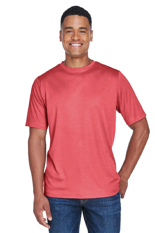 Team 365 Mens Sonic Performance Heather Moisture Wicking Short Sleeve Crewneck T-Shirt - Heather Red