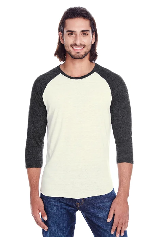 Threadfast Apparel Mens 3/4 Sleeve Crewneck T-Shirt - Cream/Black