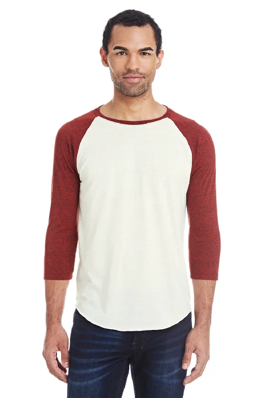 Threadfast Apparel Mens 3/4 Sleeve Crewneck T-Shirt - Cream/Cardinal Red