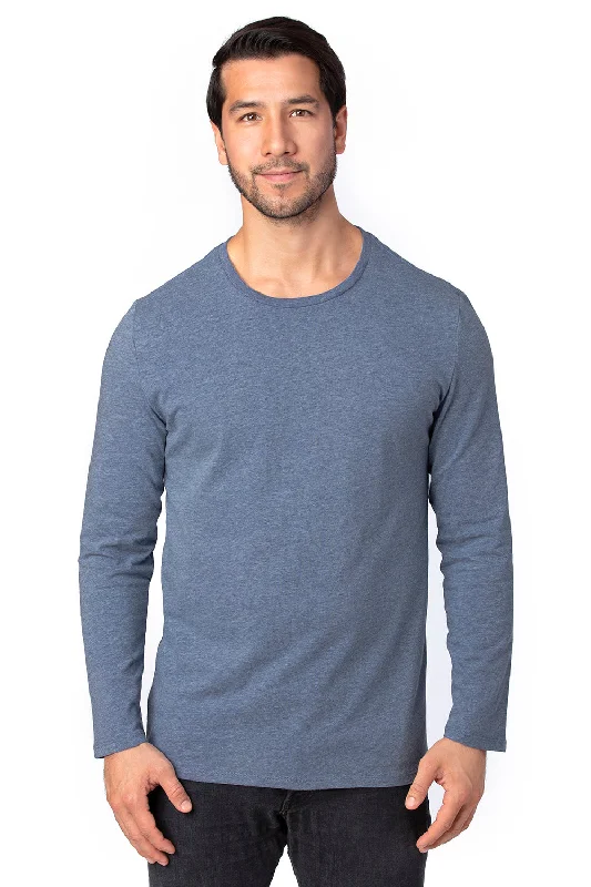 Threadfast Apparel Mens Ultimate Long Sleeve Crewneck T-Shirt - Heather Navy Blue