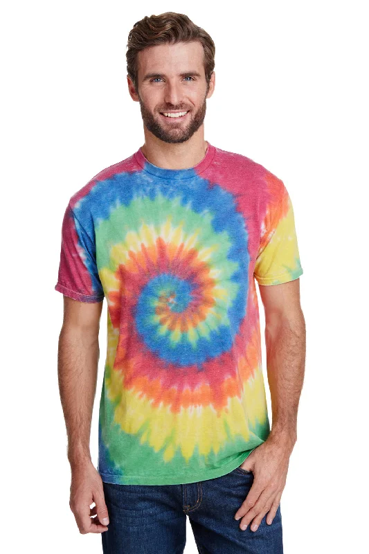 Tie-Dye Mens Burnout Festival Short Sleeve Crewneck T-Shirt - Rainbow