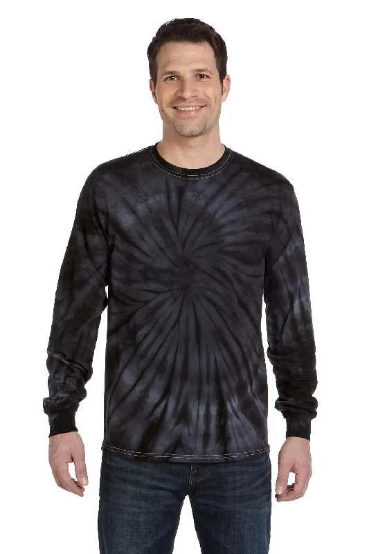 Tie-Dye Mens Long Sleeve Crewneck T-Shirt - Black