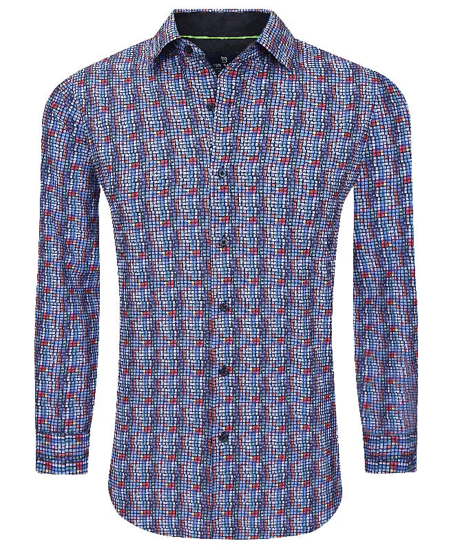 Tom Baine Slim Fit Performance Long Sleeve Geometric Button Down