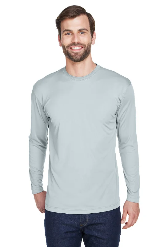 UltraClub Mens Cool & Dry Performance Moisture Wicking Long Sleeve Crewneck T-Shirt - Grey