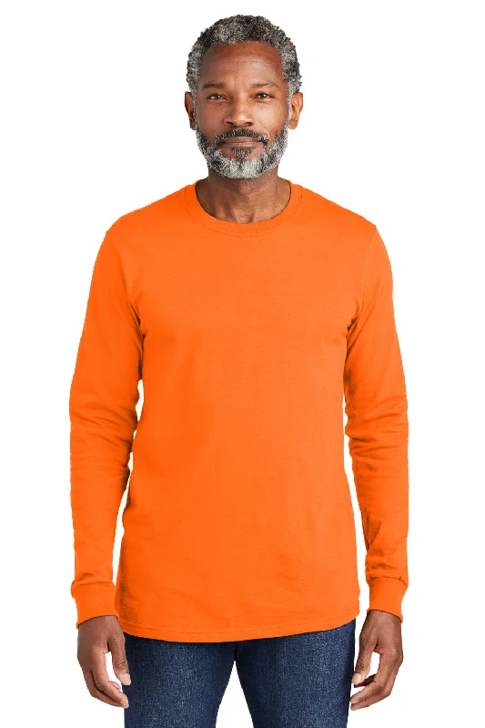 Volunteer Knitwear Mens USA Made All American Long Sleeve Crewneck T-Shirt - Safety Orange