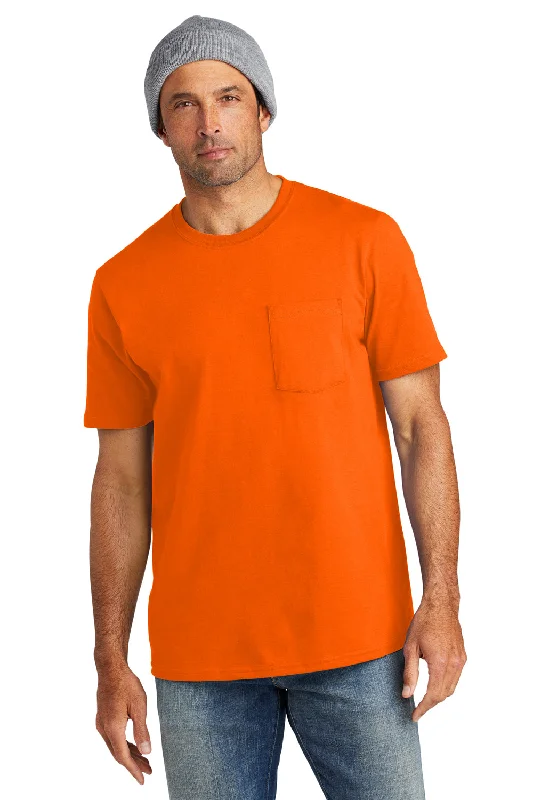 Volunteer Knitwear Mens USA Made All American Short Sleeve Crewneck T-Shirt w/ Pocket - Safety Orange