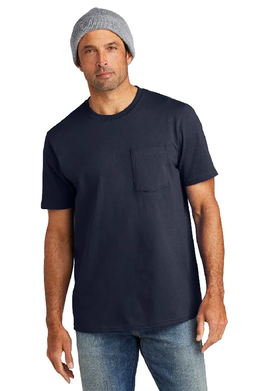 Volunteer Knitwear Mens USA Made All American Short Sleeve Crewneck T-Shirt w/ Pocket - Strong Navy Blue